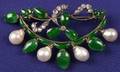 Jadeite Cultured Pearl and Diamond Brooch