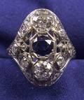 Art Deco 18kt White Gold Sapphire and Diamond Ring