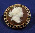 18kt Gold Carnelian Agate and Diamond Cameo Brooch