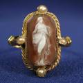 18kt Gold Shell Cameo and Seed Pearl Ring