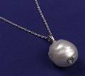 18kt White Gold Baroque Pearl and Diamond Pendant Necklace