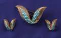 18kt Gold and Turquoise Brooch and Earclips