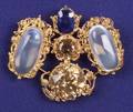 18kt Gold Moonstone Sapphire and Gemset Brooch