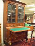 Classical Glazed Carved Mahogany and Mahogany Veneer DeskBookcase