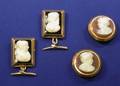 Two Pairs of 14kt Gold Hardstone Cameo Cuff Buttons