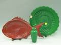 Green Peking Glass Bowl and Vase with a Red Lacquered Fishform Tray