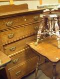 Oak Tall Chest of Drawers a Late Victorian Oak Occasional Table and a Piano Stool with Metal Talon and Glass Ball Feet