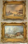 Lot of Two Framed Oil Dutchstyle Winter Landscape Scenes