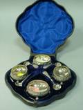 Boxed Set of Four Sheffield Silver Presentation Salts with Spoons
