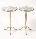 Pair of Gold Toned Iron Mirrored Top Side Tables
