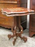 Victorian Inlaid Game Boardtop Birdseye Maple and Walnut Table