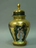 German Art Nouveau Gilt and Woman with Birds Panel Decorated Porcelain Covered Urn
