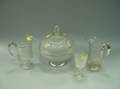 Four Colorless Pressed Bellflower Pattern Glass Table Items