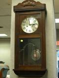 German Art Deco Beechwood and Leaded Glass Wall Clock