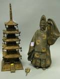 Japanese Giltmetal Shrine and a Patinated Metal Figure of a Priest