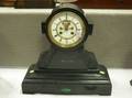 French Malachite Inlaid Black Marble Mantel Clock
