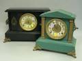 Two Ingraham Late Victorian Giltmetal Mounted Painted Wood Mantel Clocks