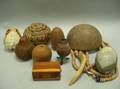 Lot of Ethnographic Decorated Gourds Shells and Wooden Items