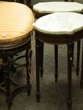Louis XVI Style Carved Walnut Bench a Pair of White Marbletop Stands and a Tabouret