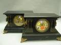 Two Ingraham Giltmetal Mounted Faux Marble Mantel Clocks