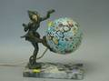 Art Deco Patinated Metal Figural Dancer and Millefiore Glass Globe Table Lamp