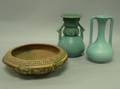 Roseville Pottery Florentine Bowl Carnelian Vase and a Trenton Pottery Vase