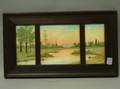 Framed Handpainted Landscape Decorated Ceramic Tile Triptych