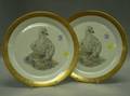 Pair of Boehm Gilt and Transfer Decorated Young America 1776 Porcelain Plates