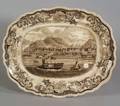 Historic Brown Transfer Decorated Staffordshire Platter with View of Pittsburgh