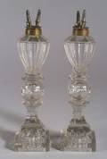 Pair of Colorless Cut and Pressed Glass Fluid Lamps