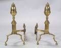 Pair of Brass and Iron Acorntop Andirons