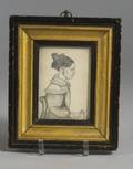 American School 19th Century Miniature Portrait of a Seated Woman Holding a Book