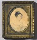 American School 19th Century Miniature Portrait of a Young Woman Wearing a White Dress