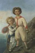 Continental School 19th20th Century Two Brothers Standing in a Dramatic Coastal Landscape