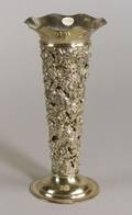 Sterling Reticulated Repousse Trumpet Vase