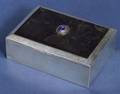 Continental Art Deco Shellset 900 Silver Enamel and Marcasite Cigarette Box