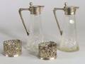 Pair of German 800 Silvermounted Claret Jugs and Pair of Wine Coasters