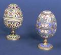 Two Russian Silvergilt Enamel Eggform Egg Cups