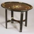 Victorian Painted and Shell Inlaid Papiermache Tray on Later Stand
