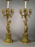 Pair of Louis XVIstyle Gilt Bronze Seven Light Figural Candelabra