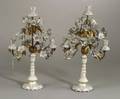 Pair of Italian Maiolica and Ormolu Mounted ThreeLight Candelabra