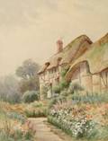 British School 19th20th Century A Visitor in the Cottage Garden