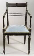 Regency Style Black and Blue Painted Open Armchair
