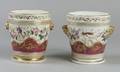 Near Pair of Paris Porcelain Enamel Decorated and Parcel Gilt Cache Pots