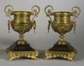 Pair of Bronze and Slate Renaissance Revival Mantel Urns