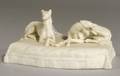Bisque Porcelain Figural Group of Two Recumbent Whippets