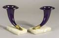 Pair of French Amethyst Glass Gilt Metal and Alabaster Cornucopia Vases