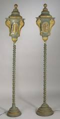 Pair of Italian Painted Tin Pole Lanterns