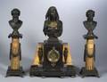 French Bronze and Marble Egyptian Revival Clock with Associated Classical Garnitures