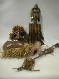 Four African Embellished Wood Figures and Masks